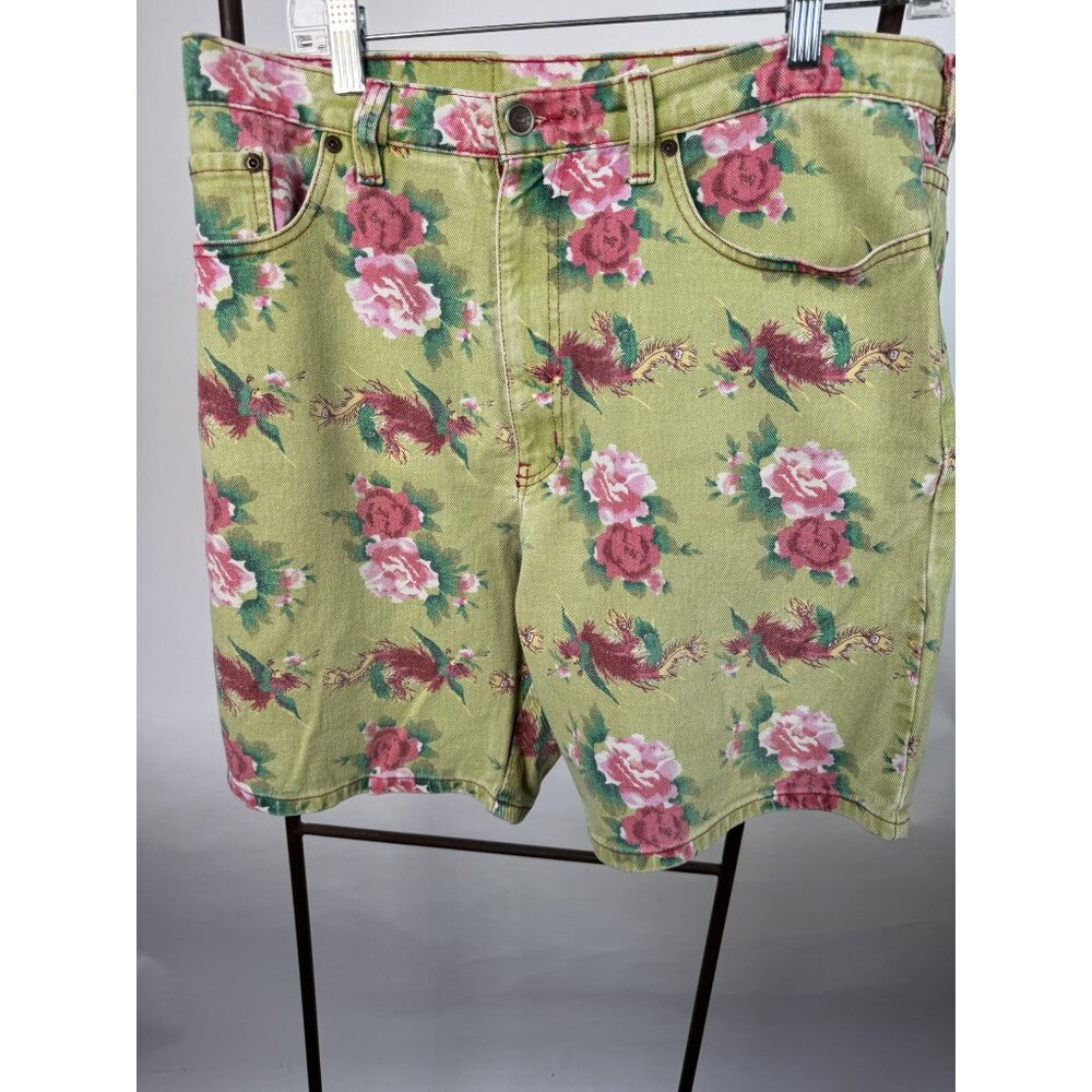 Todd Oldham Jeans Mens Floral Print Denim Shorts Size 34 Green & Pink Vintage St